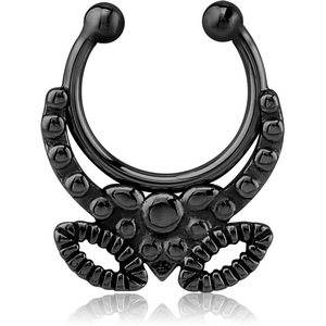 BLACK PVD COATED SURGICAL STEEL FAKE SEPTUM RING - V AND TWO EYES