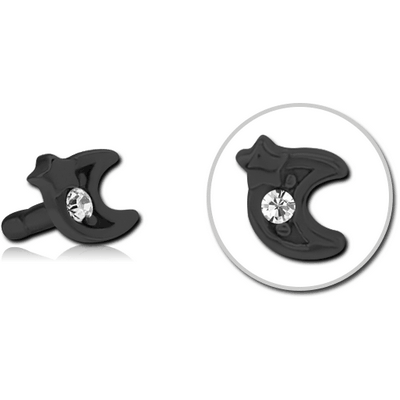 BLACK PVD COATED SURGICAL STEEL JEWELLED PUSH FIT ATTACHMENT FOR BIOFLEX INTERNAL LABRET - CRESCENT AND STAR