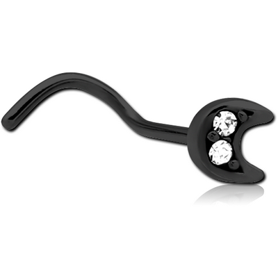 BLACK PVD COATED SURGICAL STEEL CURVED JEWELLED NOSE STUD - CRESCENT