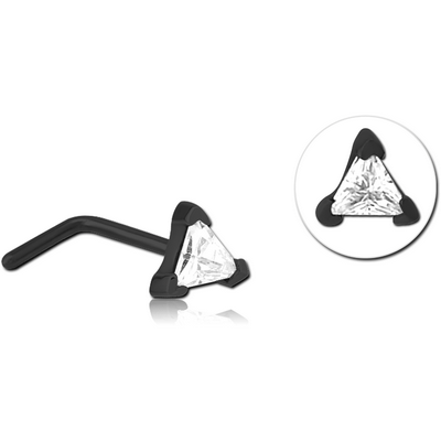 BLACK PVD COATED SURGICAL STEEL 90 DEGREE JEWELLED NOSE STUD - TRIANGLE