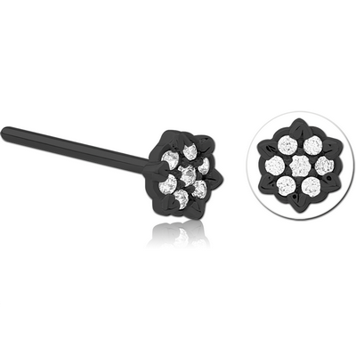 BLACK PVD COATED SURGICAL STEEL STRAIGHT JEWELLED NOSE STUD - FLOWER