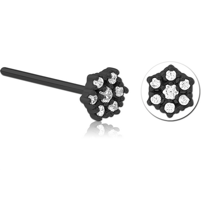 BLACK PVD COATED SURGICAL STEEL STRAIGHT JEWELLED NOSE STUD - FLOWER