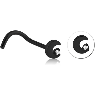 BLACK PVD COATED SURGICAL STEEL CURVED JEWELLED NOSE STUD
