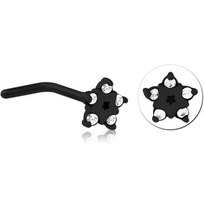 BLACK PVD COATED SURGICAL STEEL 90 DEGREE JEWELLED NOSE STUD