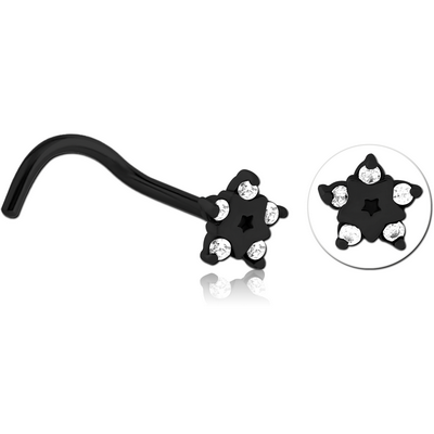 BLACK PVD COATED SURGICAL STEEL CURVED JEWELLED NOSE STUD