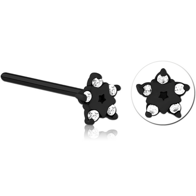 BLACK PVD COATED SURGICAL STEEL STRAIGHT JEWELLED NOSE STUD