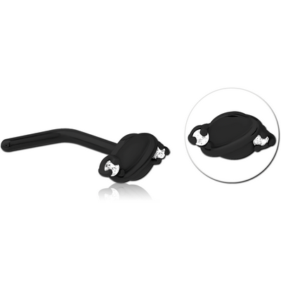 BLACK PVD COATED SURGICAL STEEL 90 DEGREE JEWELLED NOSE STUD