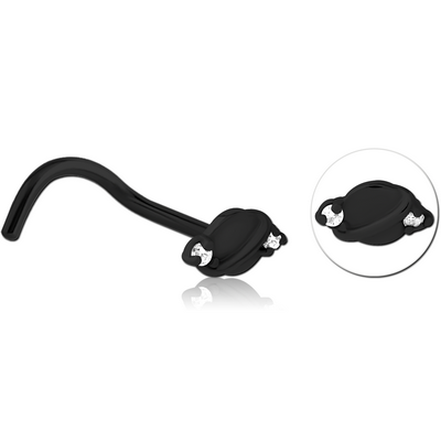 BLACK PVD COATED SURGICAL STEEL CURVED JEWELLED NOSE STUD