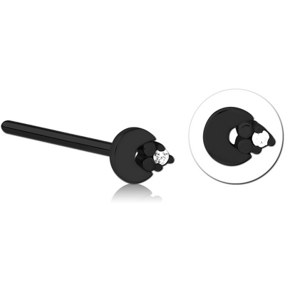 BLACK PVD COATED SURGICAL STEEL STRAIGHT JEWELLED NOSE STUD