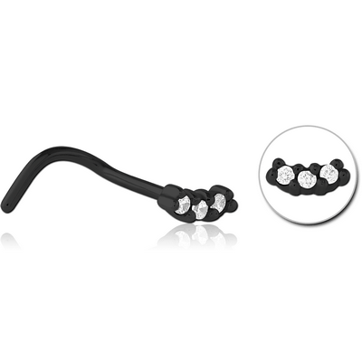 BLACK PVD COATED SURGICAL STEEL JEWELLED NOSE STUDS