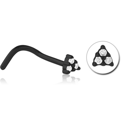 BLACK PVD COATED SURGICAL STEEL JEWELLED NOSE STUDS
