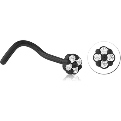 BLACK PVD COATED SURGICAL STEEL JEWELLED NOSE STUDS