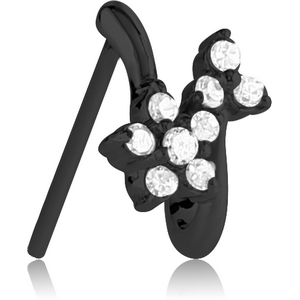 BLACK PVD COATED SURGICAL STEEL STRAIGHT JEWELLED WRAP AROUND NOSE STUD