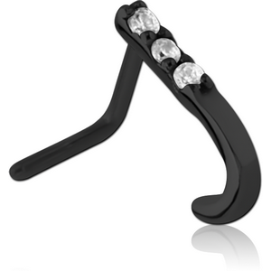 BLACK PVD COATED SURGICAL STEEL 90 DEGREE JEWELLED WRAP AROUND NOSE STUD
