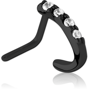 BLACK PVD COATED SURGICAL STEEL 90 DEGREE JEWELLED WRAP AROUND NOSE STUD