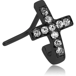 BLACK PVD COATED SURGICAL STEEL 90 DEGREE JEWELLED WRAP AROUND NOSE STUD