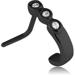 BLACK PVD COATED SURGICAL STEEL 90 DEGREE JEWELLED WRAP AROUND NOSE STUD