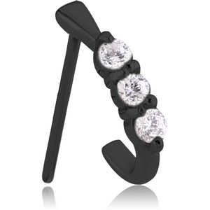 BLACK PVD COATED SURGICAL STEEL STRAIGHT JEWELLED WRAP AROUND NOSE STUD