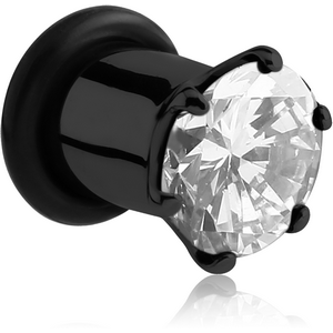 BLACK PVD COATED SURGICAL STEEL SINGLE FLARED JEWELLED PLUG