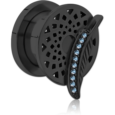 BLACK PVD COATED STAINLESS STEEL THREADED TUNNEL WITH SURGICAL STEEL JEWELLED TOP