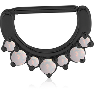 BLACK PVD COATED SURGICAL STEEL PRONG SET SYNTHETIC OPAL NIPPLE CLICKER