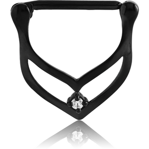 BLACK PVD COATED SURGICAL STEEL PRONG SET JEWELLED NIPPLE CLICKER - V