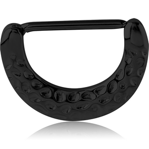 BLACK PVD COATED SURGICAL STEEL NIPPLE CLICKER - HAMMERED TEXTURE