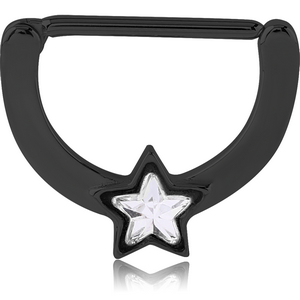 BLACK PVD COATED SURGICAL STEEL JEWELLED NIPPLE CLICKER - STAR
