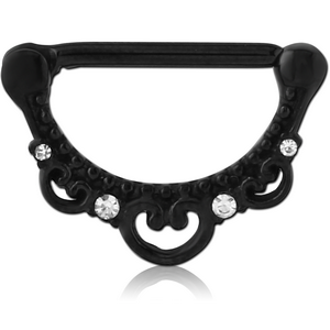 BLACK PVD COATED SURGICAL STEEL JEWELLED NIPPLE CLICKER - FILIGREE