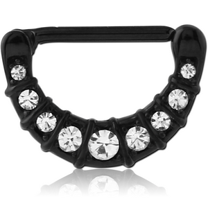 BLACK PVD COATED SURGICAL STEEL JEWELLED NIPPLE CLICKER - FILIGREE