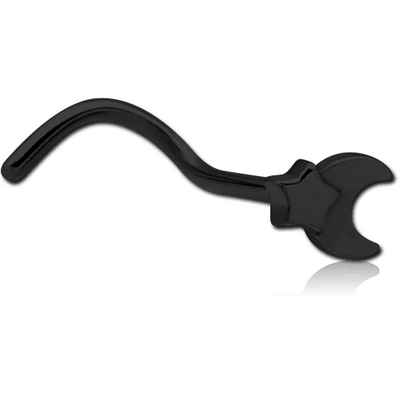 BLACK PVD COATED SURGICAL STEEL CURVED NOSE STUD - CRESEENT AND STAR