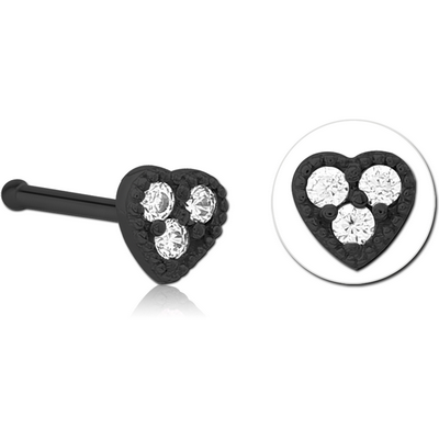 BLACK PVD COATED SURGICAL STEEL JEWELLED NOSE BONE - HEART