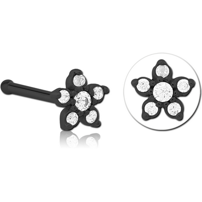 BLACK PVD COATED SURGICAL STEEL JEWELLED NOSE BONE - FLOWER