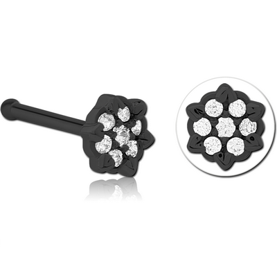 BLACK PVD COATED SURGICAL STEEL JEWELLED NOSE BONE - FLOWER