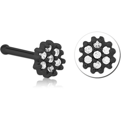 BLACK PVD COATED SURGICAL STEEL JEWELLED NOSE BONE - FLOWER