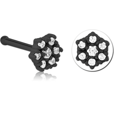BLACK PVD COATED SURGICAL STEEL JEWELLED NOSE BONE - FLOWER
