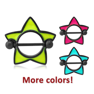 BLACK PVD COATED SURGICAL STEEL ENAMEL NIPPLE SHIELD - STAR