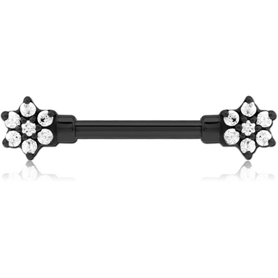 BLACK PVD COATED SURGICAL STEEL JEWELLED NIPPLE BAR - FLOWER