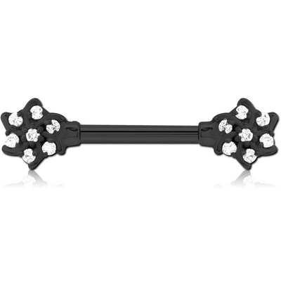 BLACK PVD COATED SURGICAL STEEL JEWELLED NIPPLE BAR