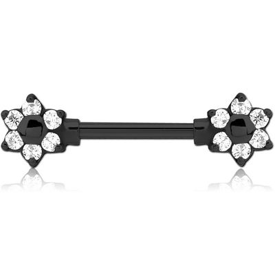 BLACK PVD COATED SURGICAL STEEL JEWELLED NIPPLE BAR - FLOWER