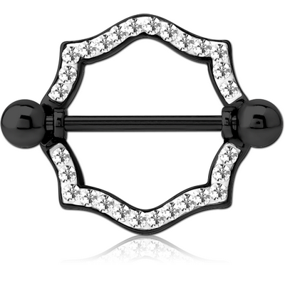 BLACK PVD COATED SURGICAL STEEL CRYSTALINE JEWELLED NIPPLE SHIELD