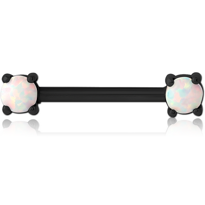 BLACK PVD COATED SURGICAL STEEL EXTERNAL THREADED SYNTHETIC OPAL NIPPLE BAR