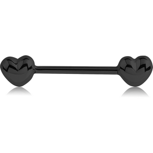 BLACK PVD COATED SURGICAL STEEL NIPPLE BAR - HEARTS