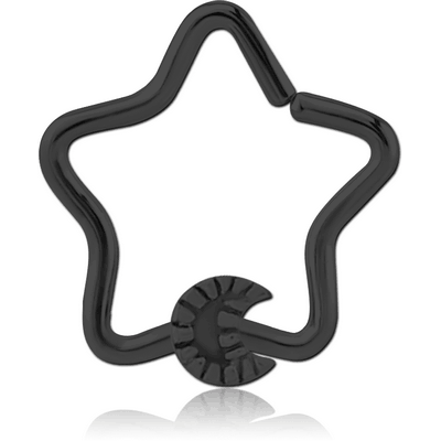 BLACK PVD COATED SURGICAL STEEL OPEN STAR SEAMLESS RING - CRESCENT