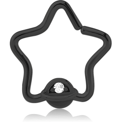 BLACK PVD COATED SURGICAL STEEL JEWELLED OPEN STAR SEAMLESS RING - HALF OPEN EYE
