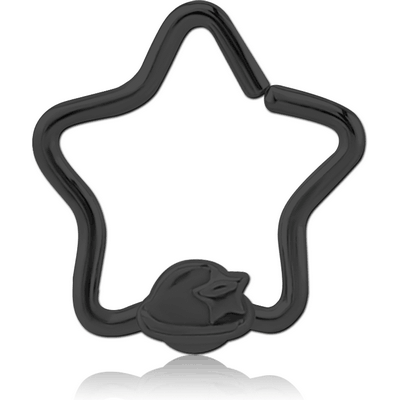 BLACK PVD COATED SURGICAL STEEL OPEN STAR SEAMLESS RING - EYE STAR