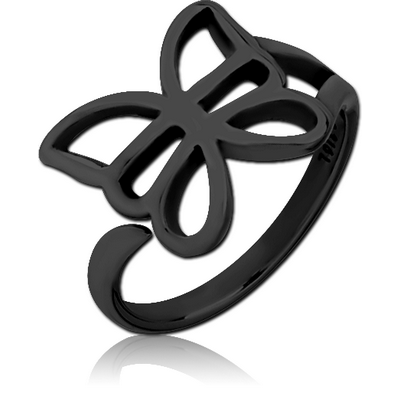 BLACK PVD COATED SURGICAL STEEL OPEN RING - BUTTERFLY
