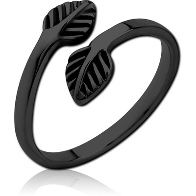 BLACK PVD COATED SURGICAL STEEL OPEN RING - LEAF