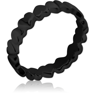 BLACK PVD COATED SURGICAL STEEL RING - HEARTS