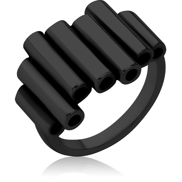 BLACK PVD COATED SURGICAL STEEL RING - HORIZONTAL TUBES